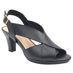 Easy Spirit Women Christy Slingback Sandals Size US 9M Black Faux Leather